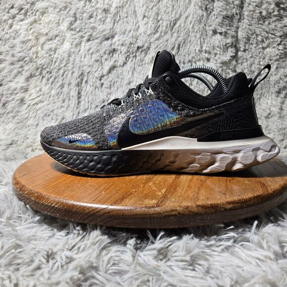 Nike React Infinity Run Flyknit 3 Womens 11 Premium Black Zebra Iridescent Shoes - Picture 2 of 11